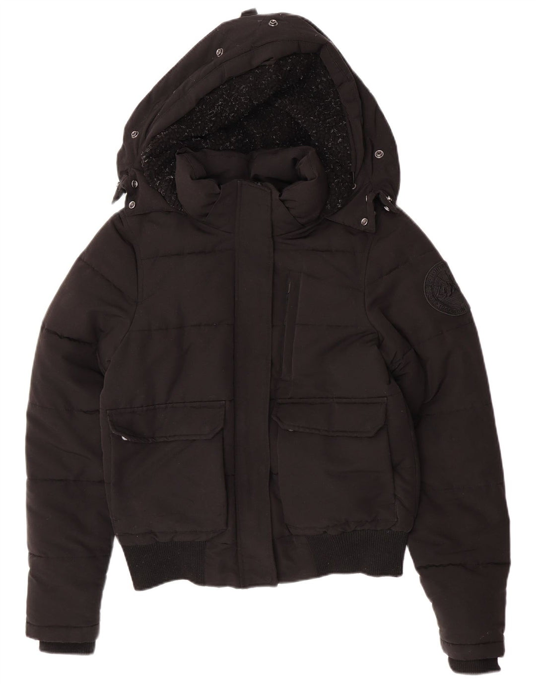 Damska ocieplana kurtka z kapturem Superdry UK 12, średni czarny poliester