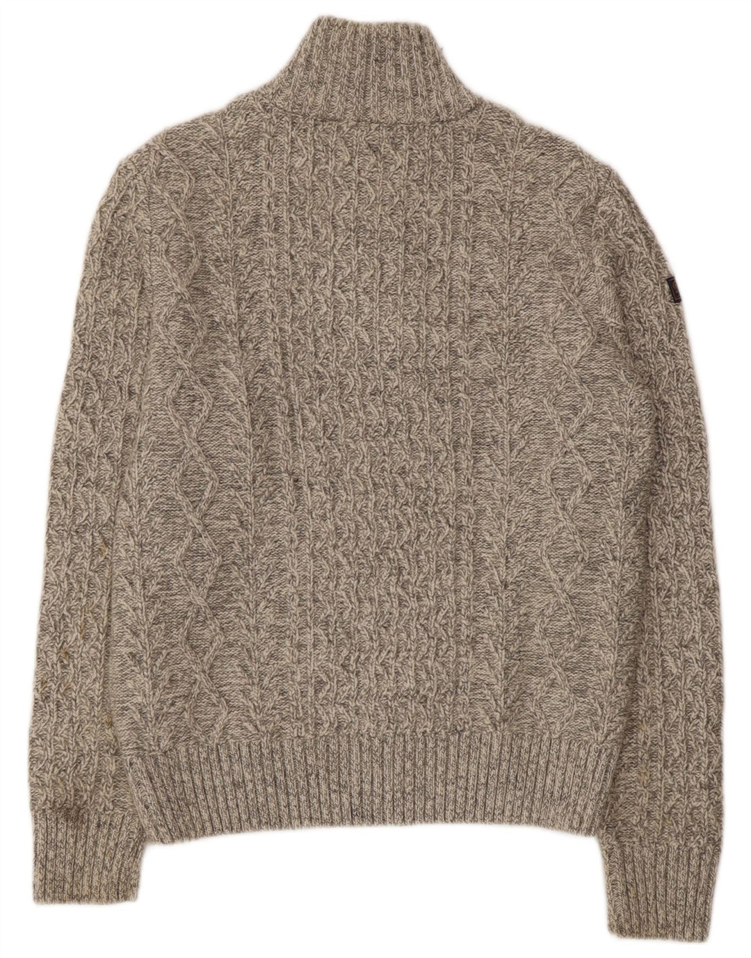 SUPERDRY Męski sweter zapinany na zamek, duży, beżowy, wełniany