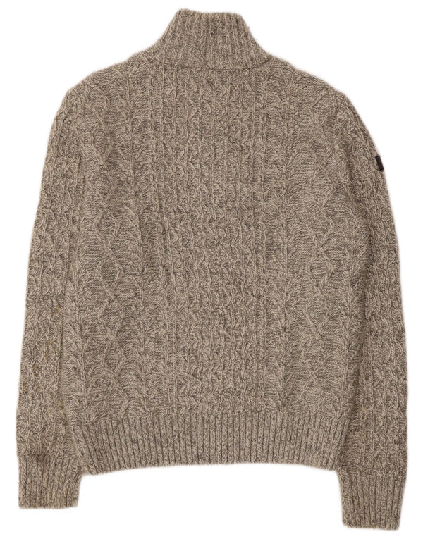 SUPERDRY Męski sweter zapinany na zamek, duży, beżowy, wełniany