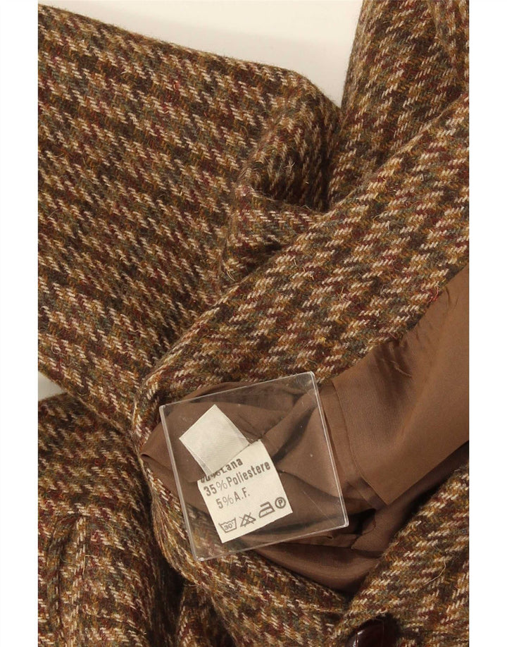 Vintage męska marynarka zapinana na 2 guziki IT 52 XL, brązowa wełna w pepitkę