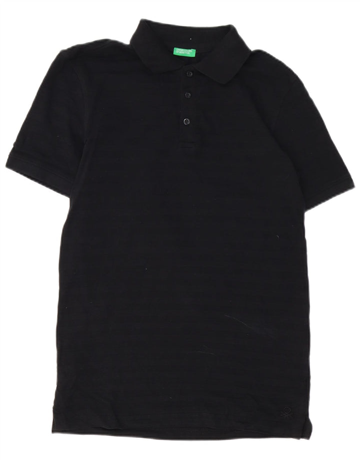 Męska koszulka polo BENETTON, mała, czarna, bawełniana w paski