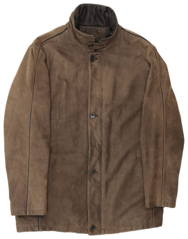 Męski płaszcz skórzany Milestone IT 52 XL, brązowa skóra