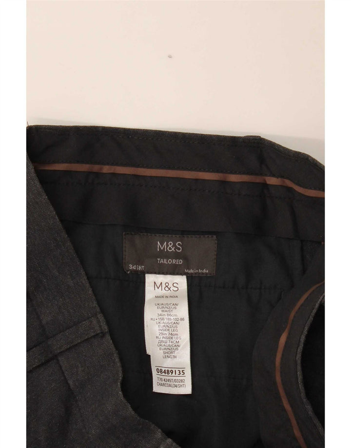 Marks & Spencer Męskie dopasowane proste spodnie garniturowe W34 L29 Szary poliester