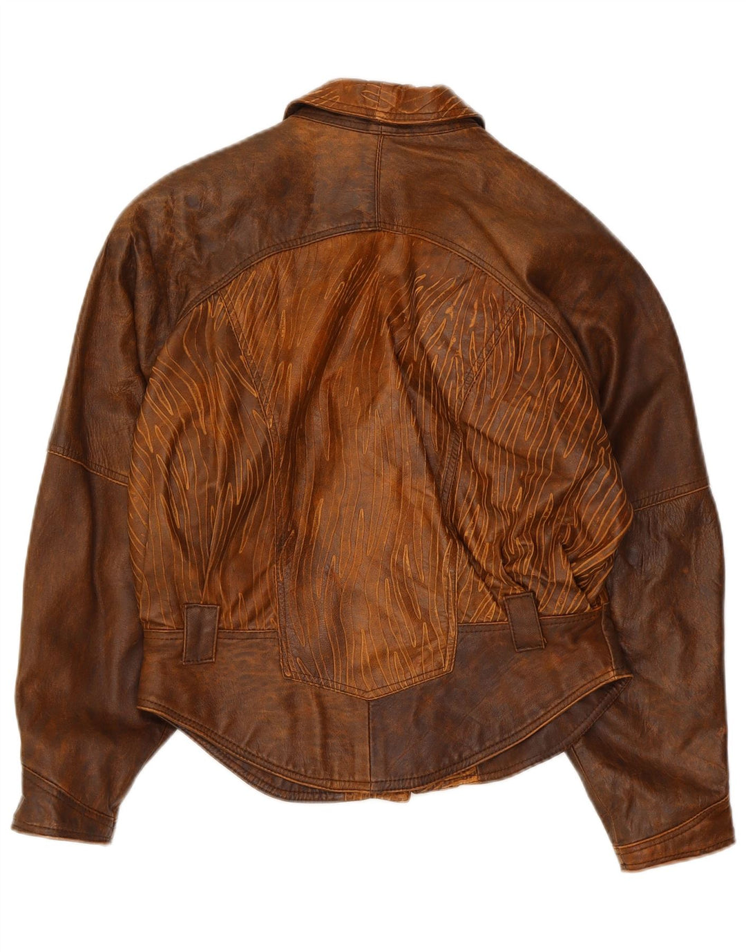 Vintage damska kurtka skórzana Bomber IT 44 Średni brąz Tie Dye Biker