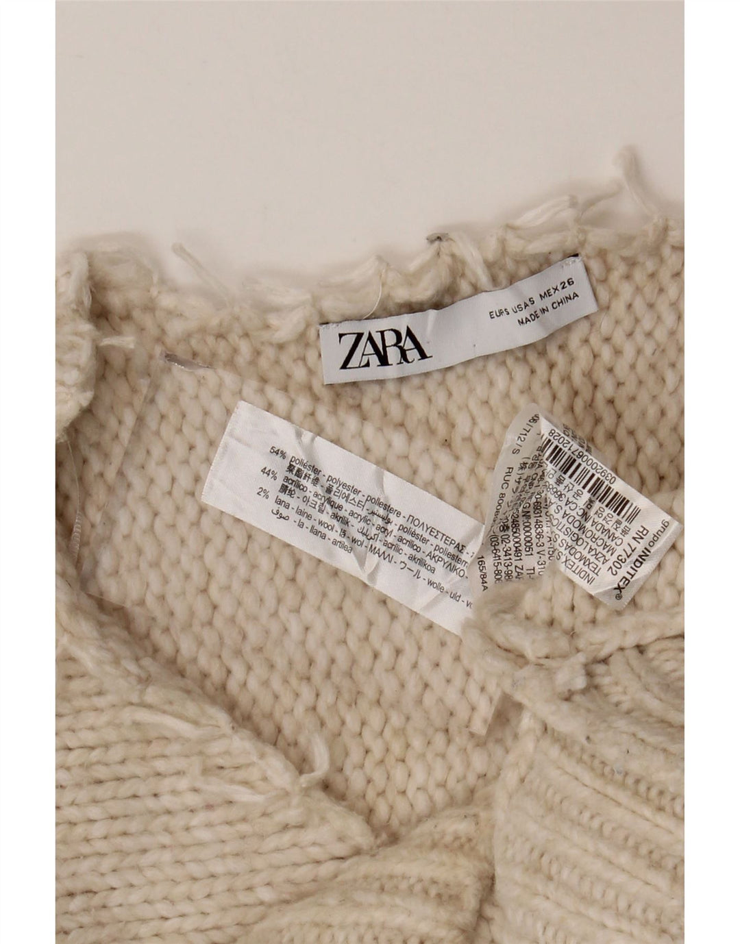 Damski sweter oversize ZARA z dekoltem w kształcie litery V, UK 10, mały w kolorze złamanej bieli
