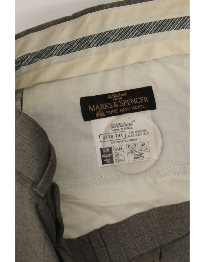 Marks & Spencer Męskie spodnie garniturowe W36 L29 Szara wełniana kratka