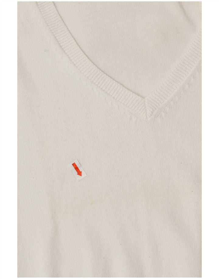 ZARA Womens V-Neck Jumper Sweater UK 12 Medium White Cotton