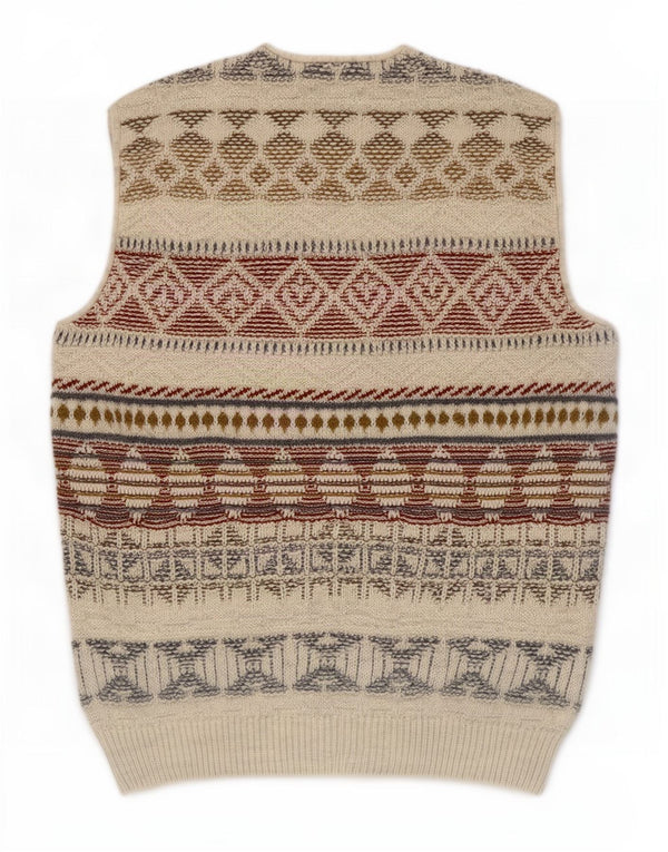 Męski sweter bez rękawów w stylu vintage IT 54 XL Beżowa, geometryczna wełna