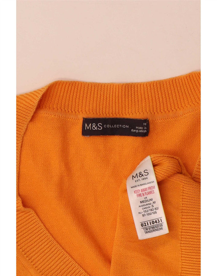 Marks & Spencer Męski sweter z dekoltem w kształcie litery V, średni pomarańczowy, bawełniany