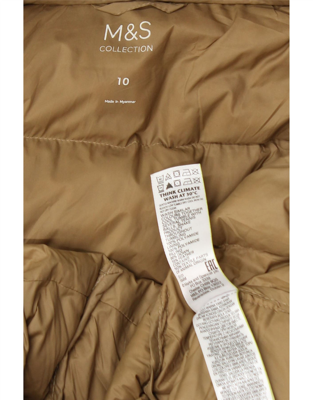 Marks & Spencer Damski płaszcz z kapturem, oversize, wyściełany, UK 10, mały, beżowy