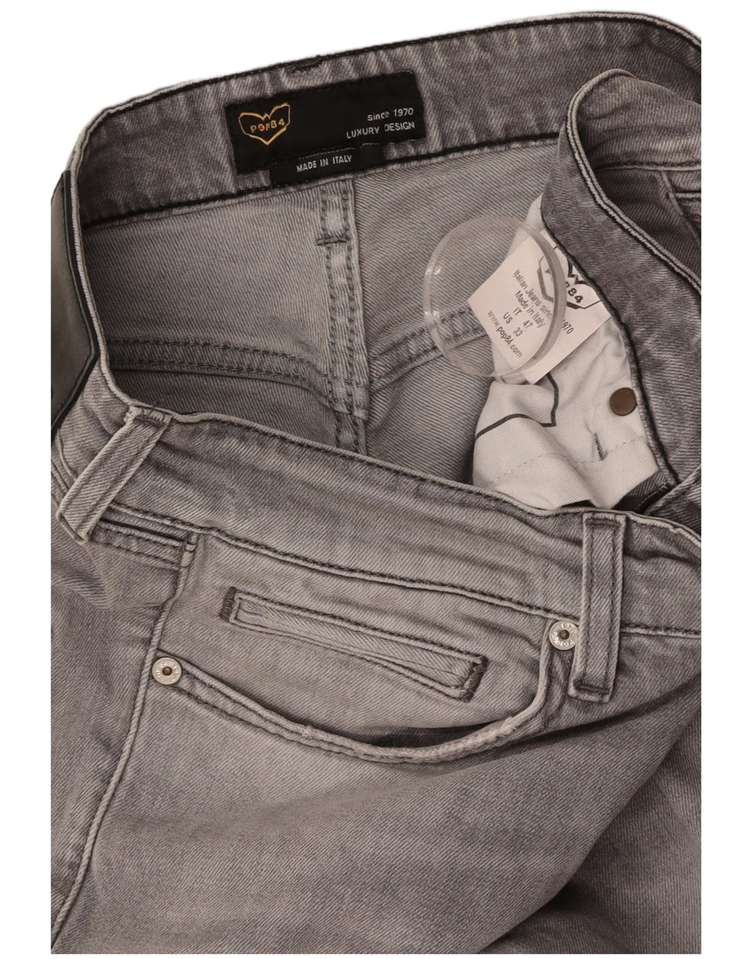 POP 84 Męskie jeansy slim w trudnej sytuacji W33 L29 Szara bawełna