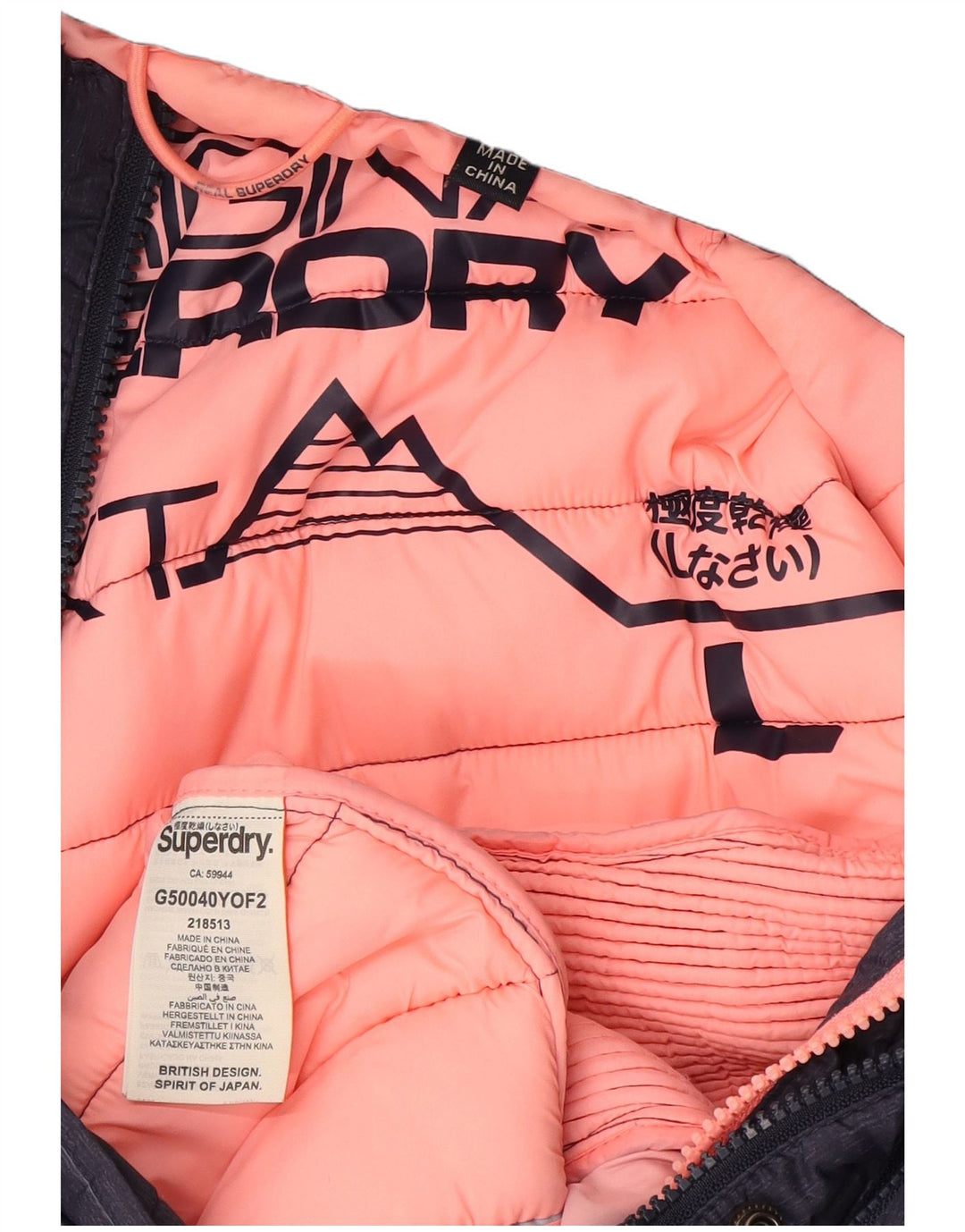 Damska ocieplana kurtka z kapturem Superdry UK 14, duża granatowa, poliester