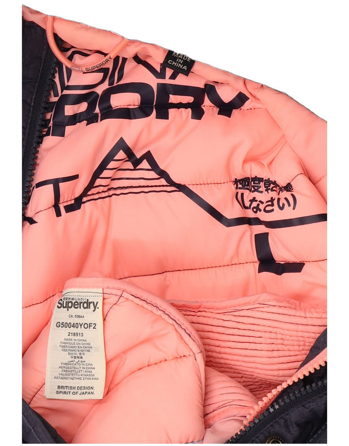 Damska ocieplana kurtka z kapturem Superdry UK 14, duża granatowa, poliester