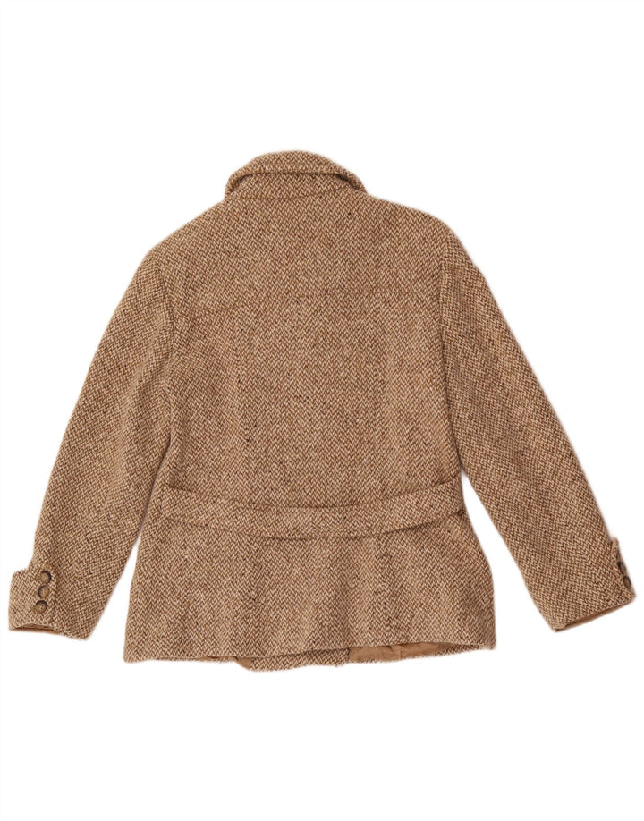 Max Mara Damski płaszcz weekendowy typu Pea UK 16, duży, beżowy, wełniany w jodełkę