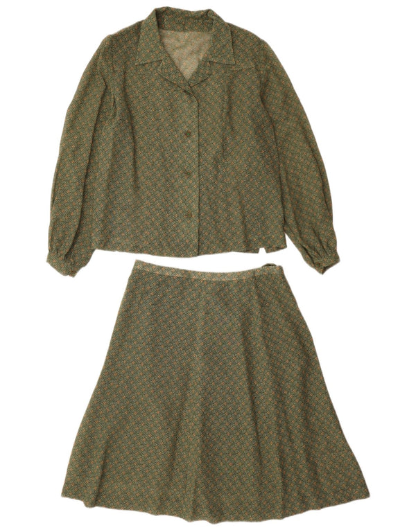 Vintage Womens 2 Piece Skirt Set UK 16 Large W30 Green Floral