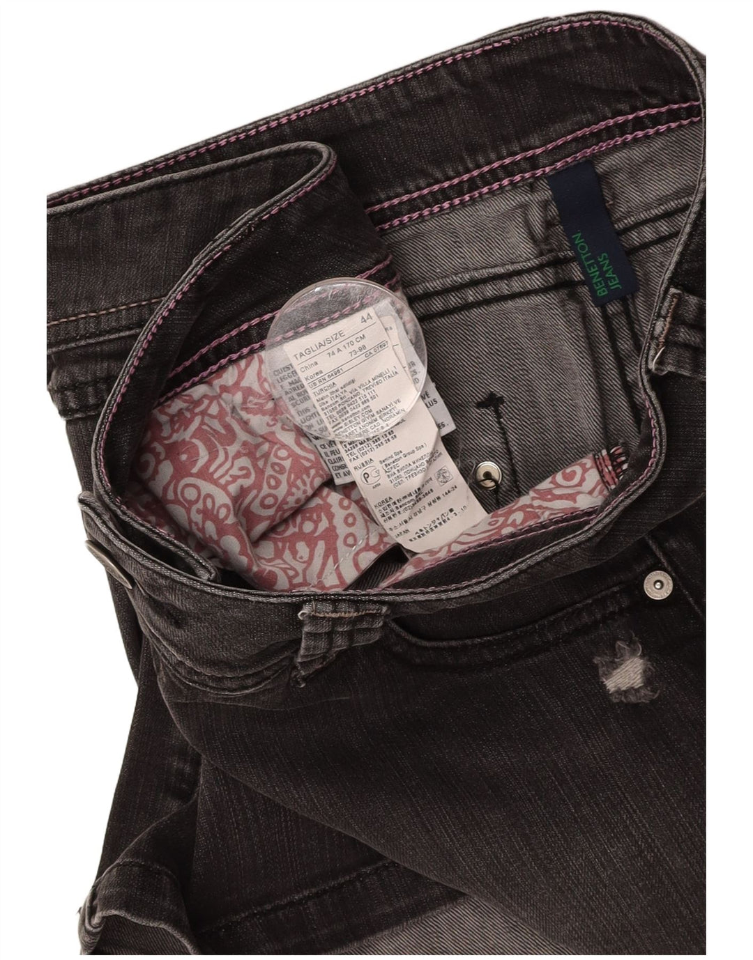 BENETTON Damska spódnica jeansowa w trudnej sytuacji IT 44 Medium W30 Szara bawełna