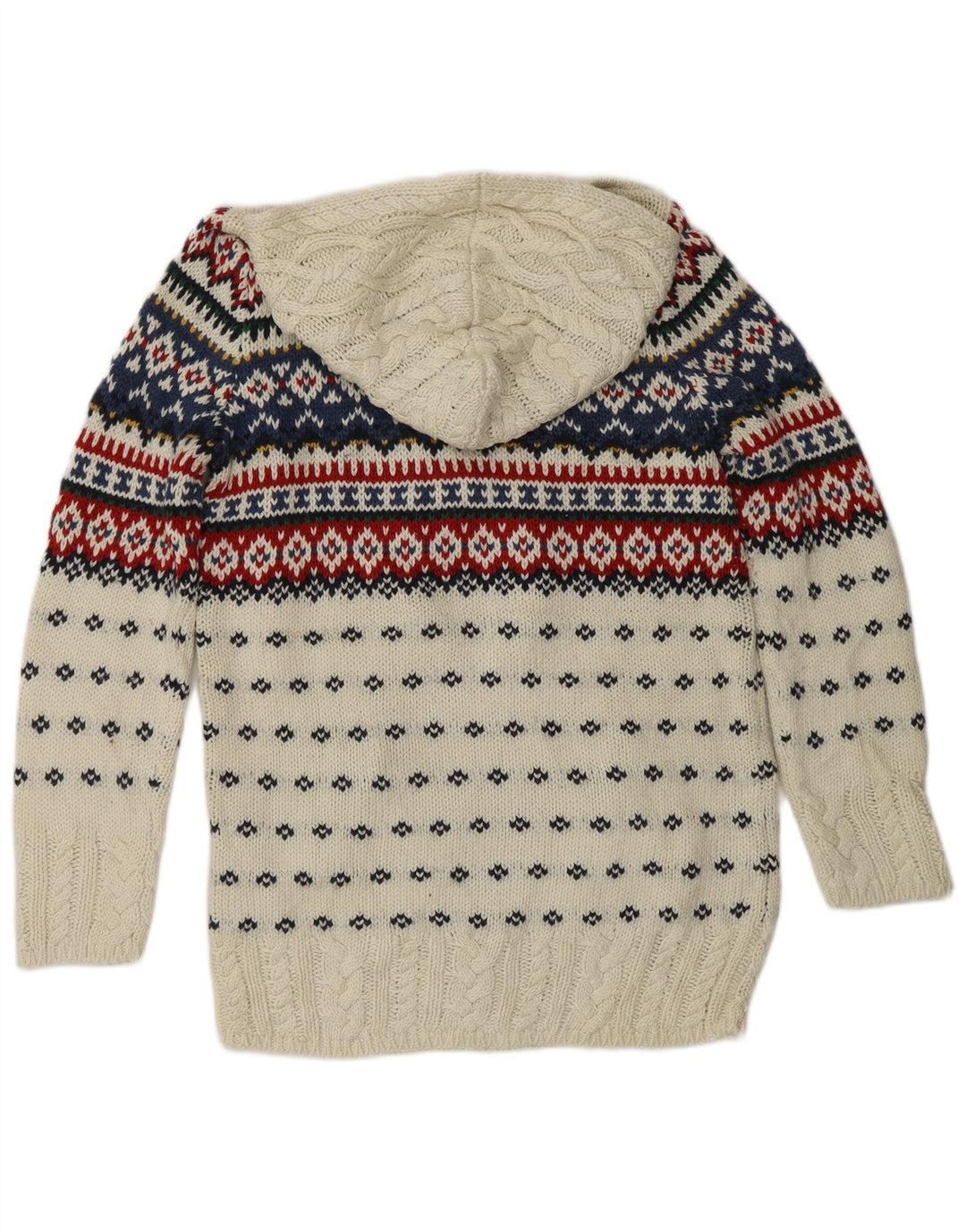 RALPH LAUREN Dziewczęcy sweter z kapturem, 15-16 lat, XL, biały, bawełniany Fair Isle