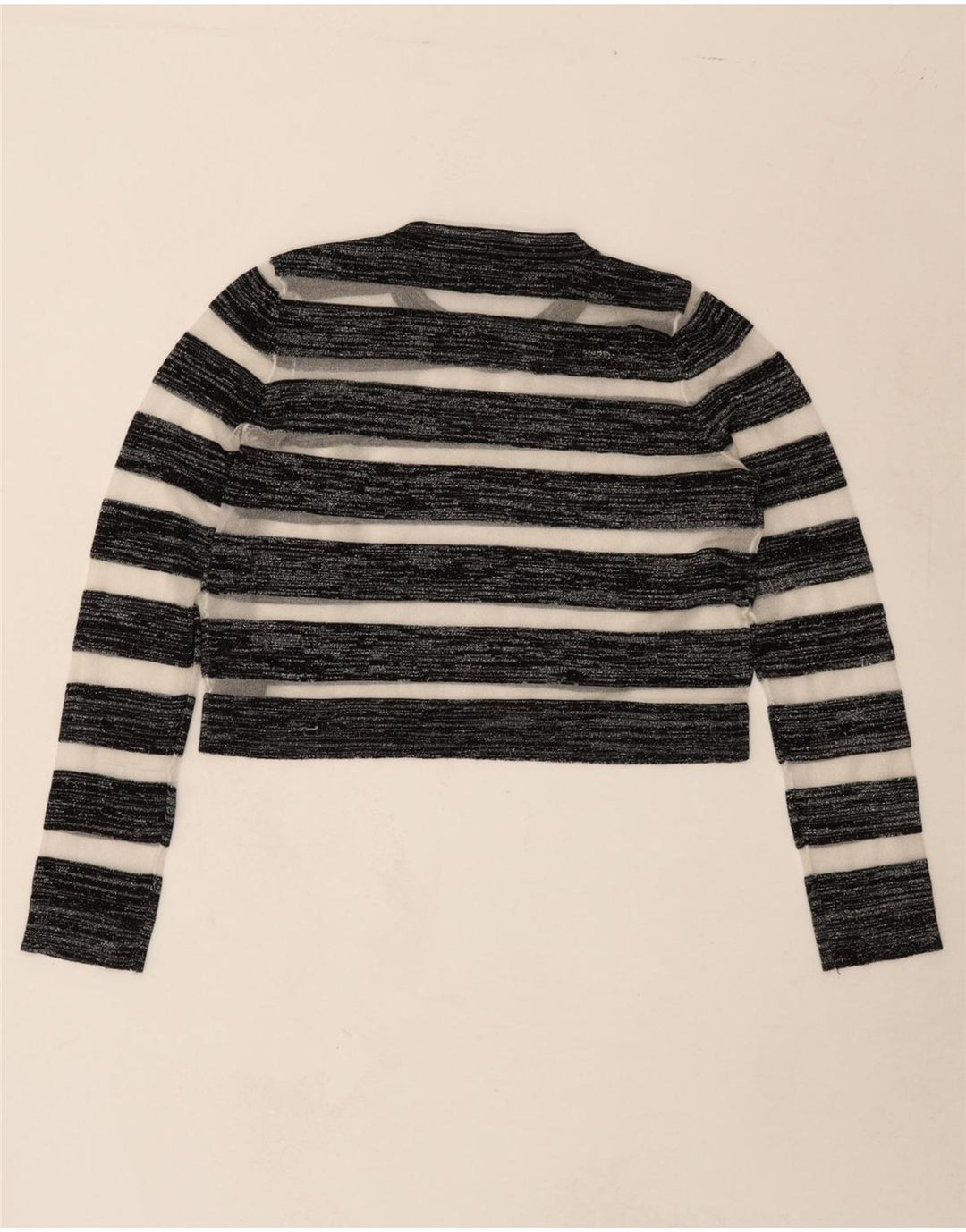 GUESS Womens Crop Crew Neck Jumper Sweater UK 14 Medium Black Striped Vintage Guess and Second-Hand Guess from Messina Hembry 