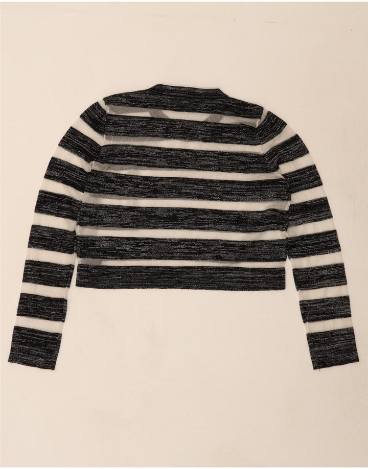 GUESS Womens Crop Crew Neck Jumper Sweater UK 14 Medium Black Striped Vintage Guess and Second-Hand Guess from Messina Hembry 