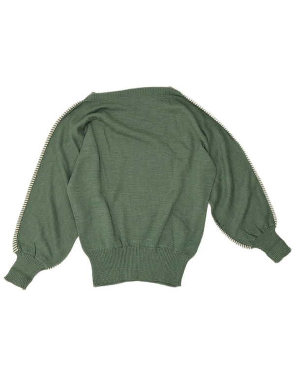 Vintage damski sweter z dekoltem w łódkę UK 16, duże zielone paski