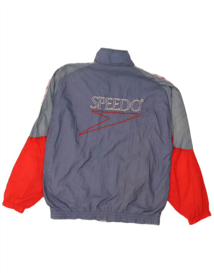 Męska kurtka dresowa Speedo z grafiką, duży niebieski nylon w blokach kolorów
