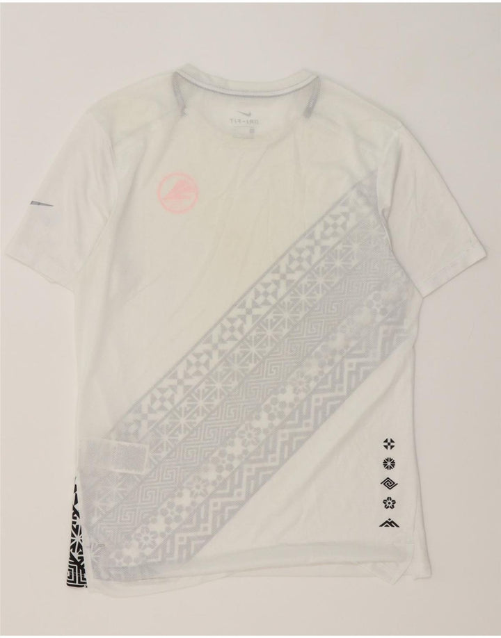 Męski T-shirt Nike Dri Fit, mały, biały, geometryczny poliester