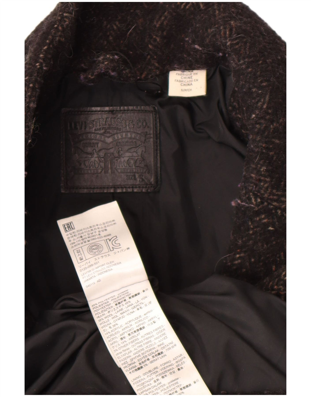 Damski płaszcz oversize Levi's UK 10, mały, czarny, poliester w jodełkę