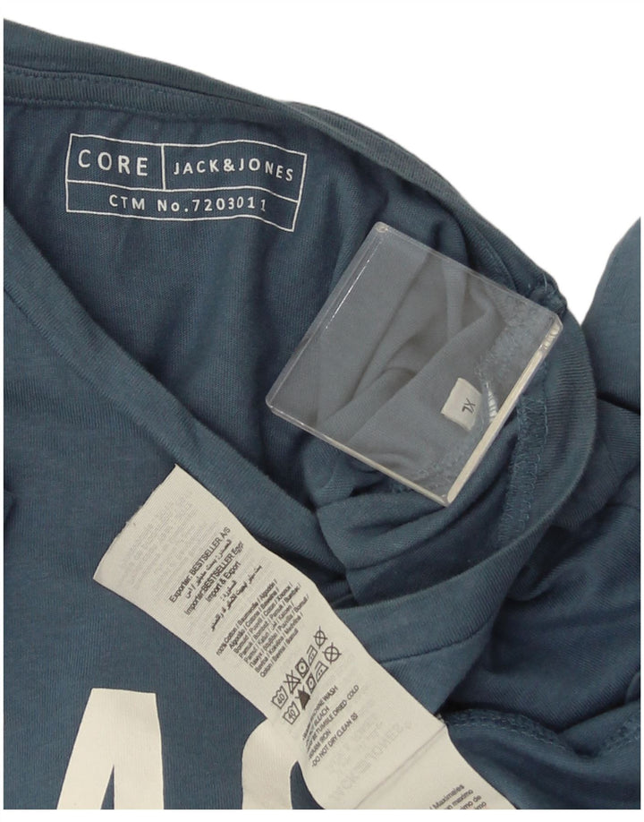 Męska koszulka z grafiką JACK & JONES, XL, niebieska, bawełniana