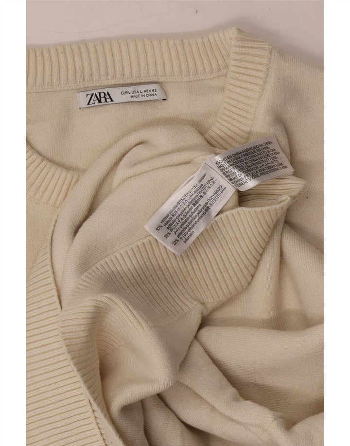 Męski sweter z okrągłym dekoltem Zara, duży, beżowa wiskoza