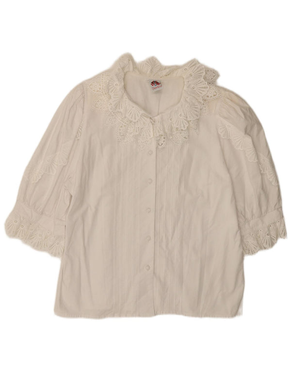 Bluzka damska z krótkim rękawem w stylu vintage, EU 44 XL, biała