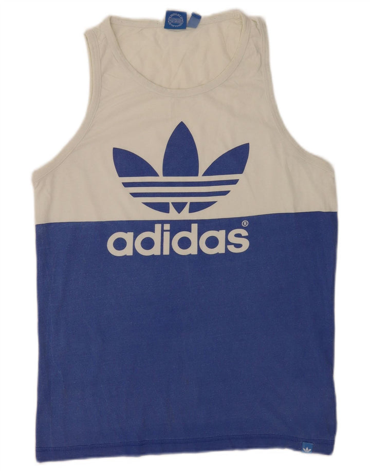 Męska kamizelka Adidas z grafiką, średnia biała bawełna z blokami kolorów