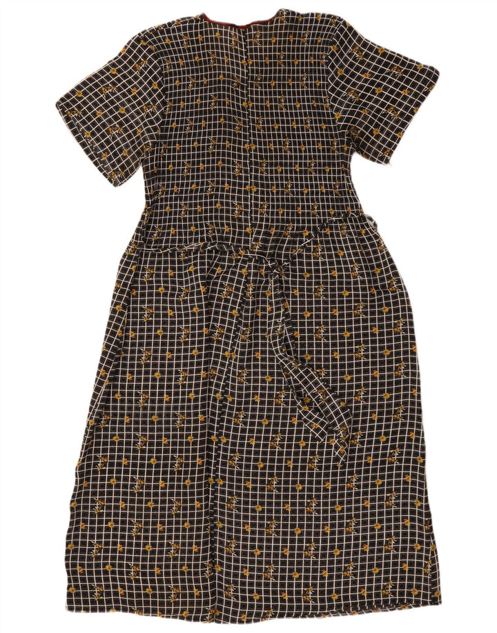 Damska sukienka maxi w stylu vintage UK 14, średnia czarna w kwiaty