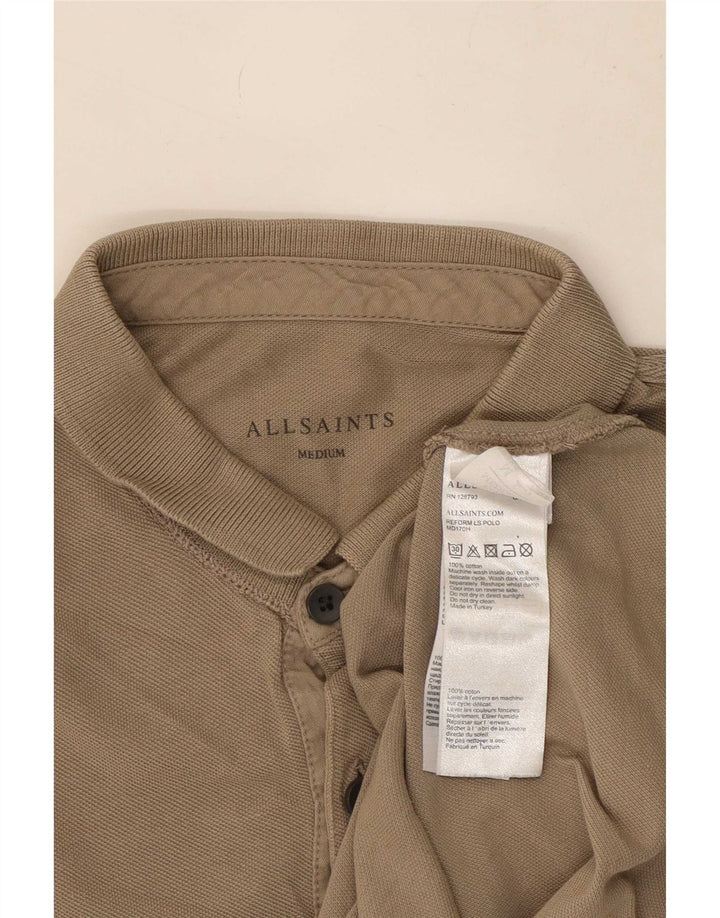 Męska koszulka polo All Saints z długim rękawem, średnio beżowa, bawełniana