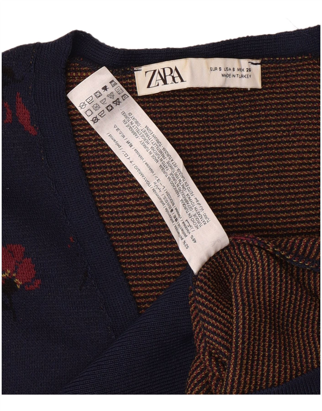 Damski sweter rozpinany ZARA UK 10, mały, granatowy, w kwiaty, poliamid