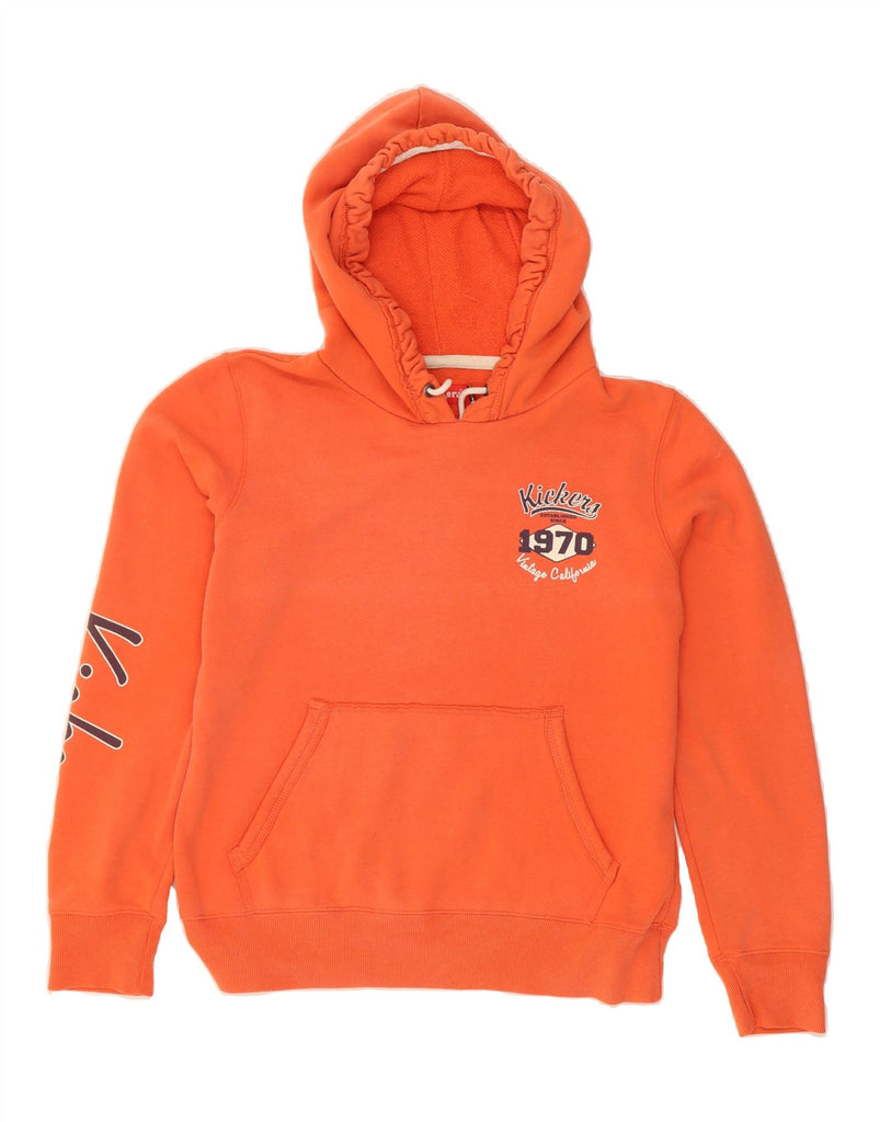 KICKERS Womens Graphic Hoodie Jumper UK 16 Large Orange Vintage Kickers and Second-Hand Kickers from Messina Hembry 