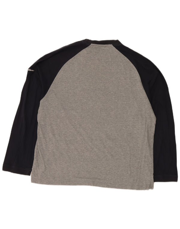 Męski top graficzny ELLESSE z długim rękawem, UK 46/48 XL, szara bawełna z blokami kolorów