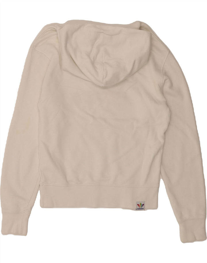 ADIDAS Mens Graphic Hoodie Jumper Small White Cotton Vintage Adidas and Second-Hand Adidas from Messina Hembry 