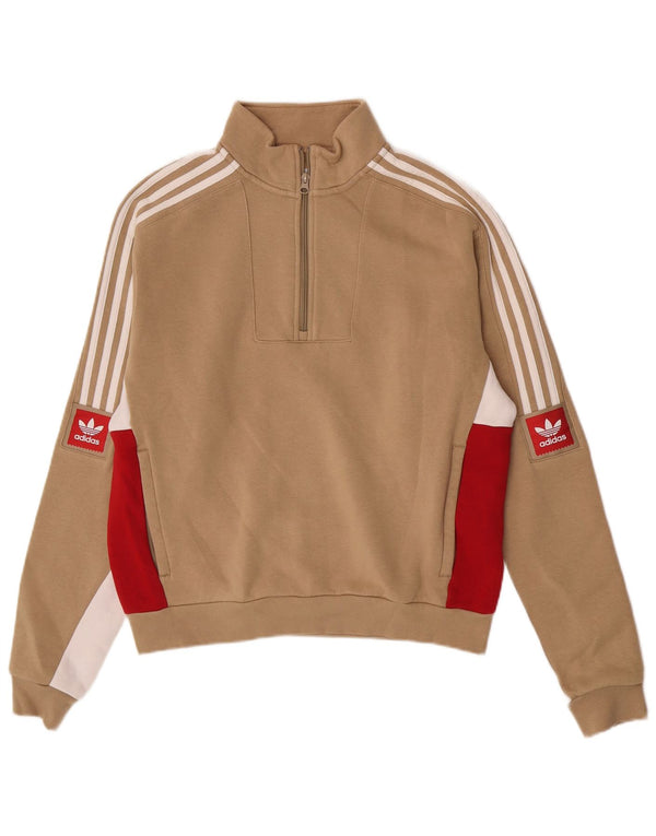 Męska bluza Adidas o luźnym kroju z grafiką, mała, beżowa, z blokami kolorów