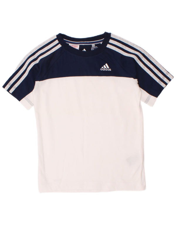 Adidas Chłopięca koszulka Climalite Top 7-8 lat Biała bawełna z blokami kolorów