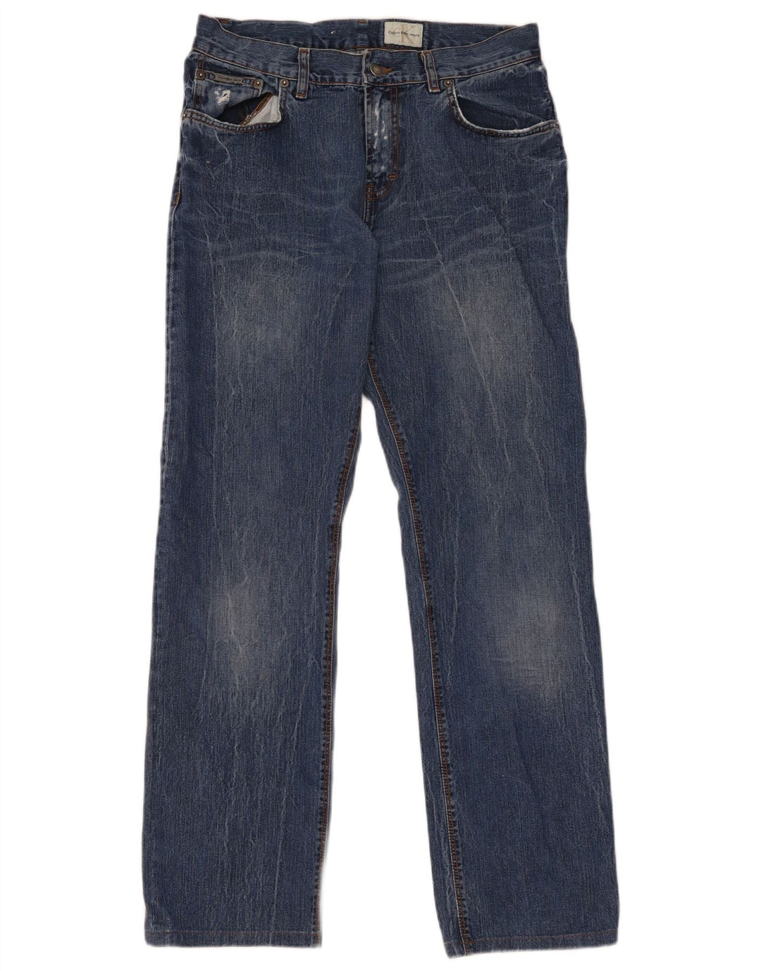 Męskie jeansy Calvin Klein w trudnej sytuacji, proste W34 L31, niebieska bawełna