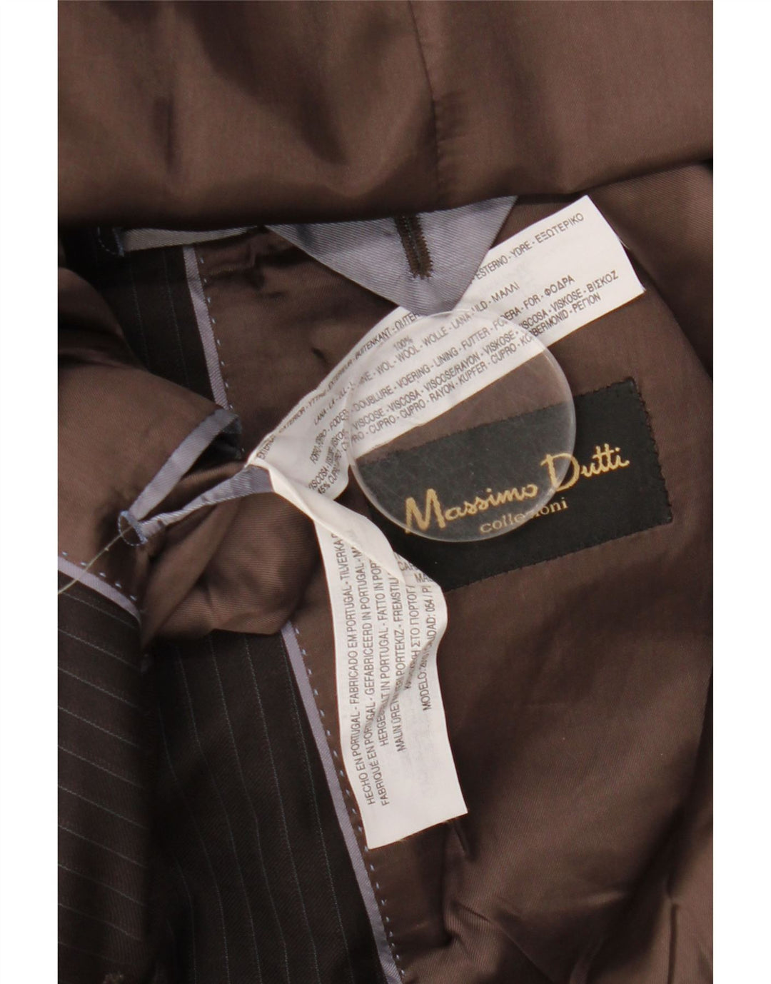 MASSIMO DUTTI Męska marynarka zapinana na 2 guziki EU 54 XL, brązowa, wełniana w prążki