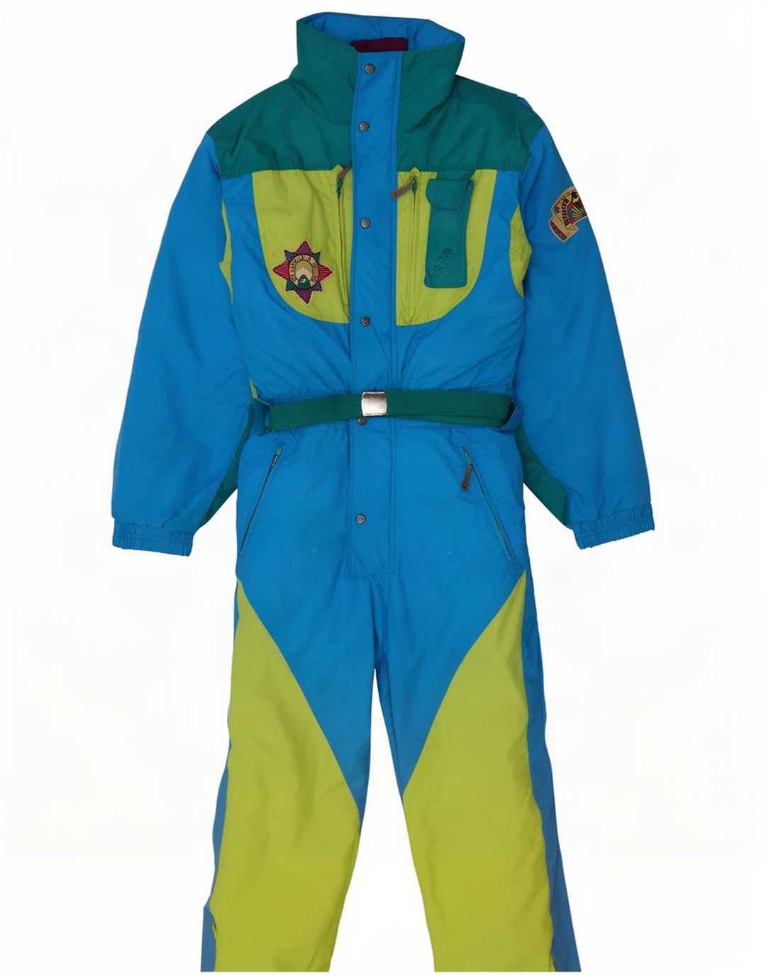 Męski kombinezon narciarski Vintage IT 48 Średni niebieski nylon z blokami kolorów