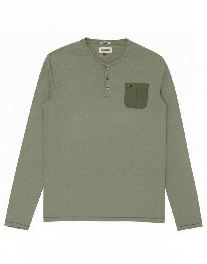 Męska koszulka Tommy Hilfiger z długim rękawem, duża, szara, nakrapiana bawełna