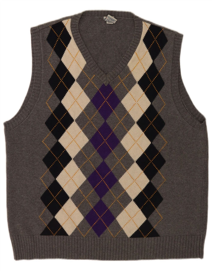Old Navy Męski podkoszulek z kamizelką, duży, szary Argyle/diamentowa bawełna