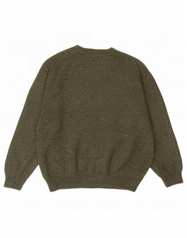Marks & Spencer Męski sweter z okrągłym dekoltem, duży, khaki, nakrapiana wełna owcza