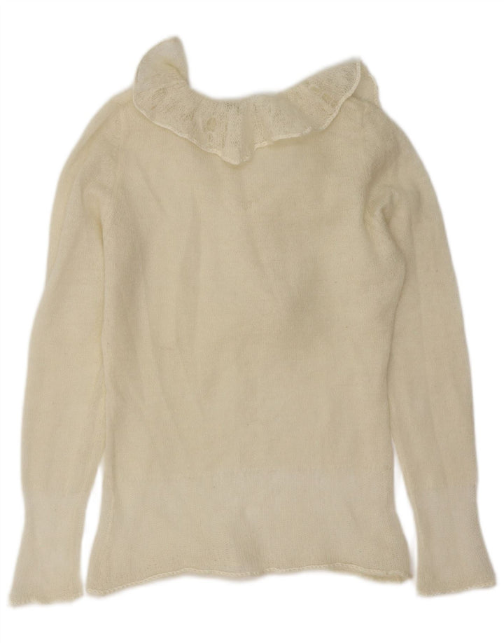 Damski sweter polo Sisley z falbaną z przodu, UK 12, średni, w kolorze złamanej bieli
