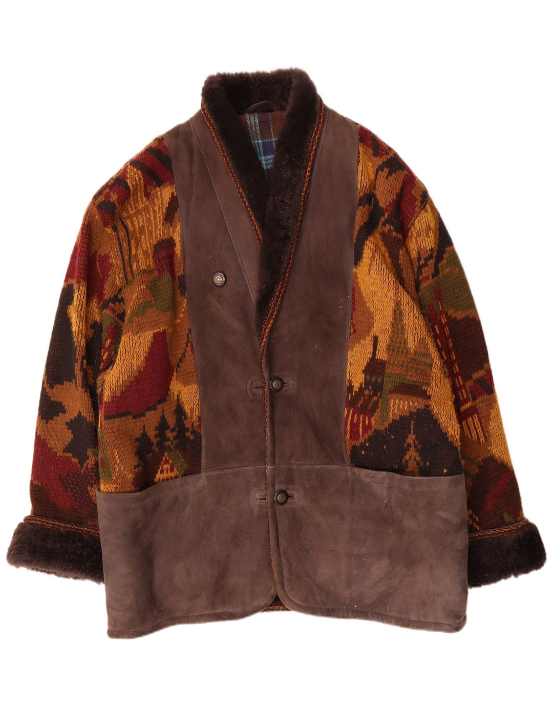 Vintage męska dzianinowa kurtka Shearling IT 54 2XL Brązowa kurtka Shearling Nowość