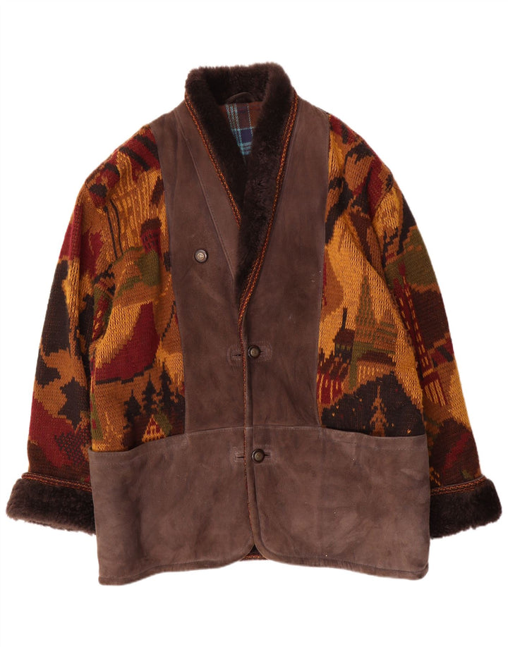 Vintage męska dzianinowa kurtka Shearling IT 54 2XL Brązowa kurtka Shearling Nowość