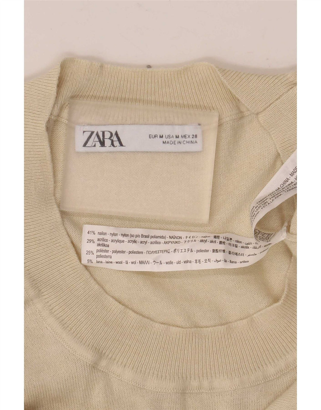 Damska bluzka z krótkim rękawem Zara UK 12 Medium Off White Nylon