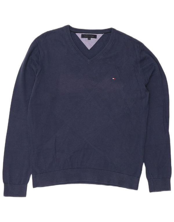 TOMMY HILFIGER Męski sweter z dekoltem w kształcie litery V XL, granatowy, bawełniany